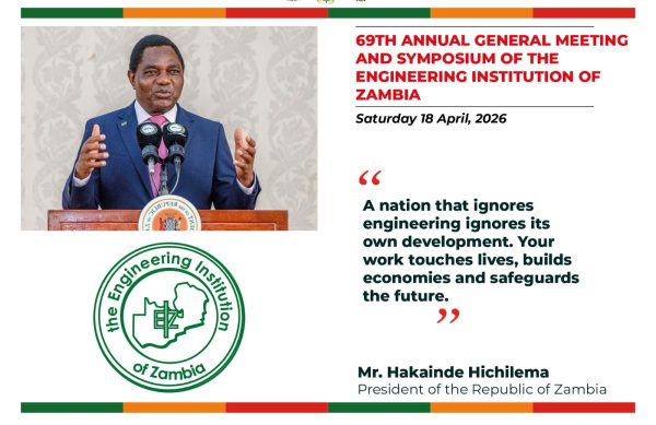 EIZ Registrar and Cheif Executive Officer Eng. David Kamungu confers with the President of the Republic of Zambia Mr. Hakainte Hichilema during the official opening of the 2026 EIZ Annual General Meeting and Symposium in April.